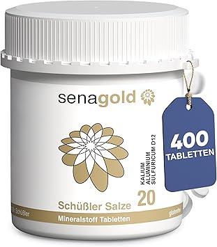 Senagold Schüßler Salt No. 20 – Калий-алюминиевый сульфуриум D12 – 400 таблеток – Без глютена и алкоголя – Произведено в соответствии с Гомеопатической фармакопеей (HAB) в Германии.