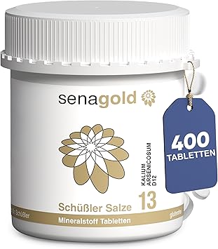 Senagold Schüßler Salt No. 13 – Калий мышьяк D12 – 400 таблеток – Без глютена и алкоголя – Произведено в Германии в соответствии с Гомеопатической фармакопеей (HAB).