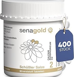 Соли Senagold Schüssler № 2 - Фосфорид кальция D6 - 400 таблеток - Соль для костей и зубов - Без глютена и алкоголя - Произведено в соответствии с гомеопатической фармакопеей в Германии