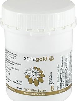 Senagold Schüssler Salt No. 8 - Sodium Chloratum D6 - Соль для поддержания водного баланса - Без глютена и алкоголя - Произведено в соответствии с гомеопатической фармакопеей в Германии - 1000 таблеток