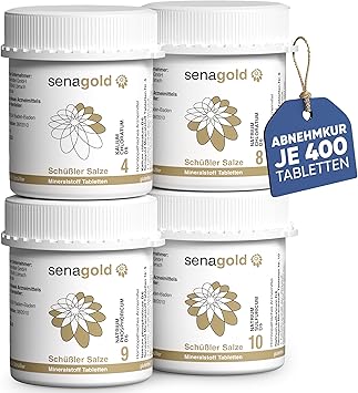 Senagold Schüssler Salts Metabolism Treatment No. 4, 8, 9, 10, по 400 таблеток (средство для похудения) - Безглютеновые таблетки, 4 x 400 (1600) штук - Произведено в соответствии с Гомеопатической фармакопеей (HAB) в Германии